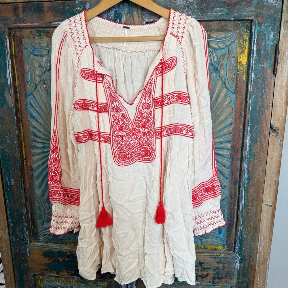 Free People mini dress tunic boho embroidery S
